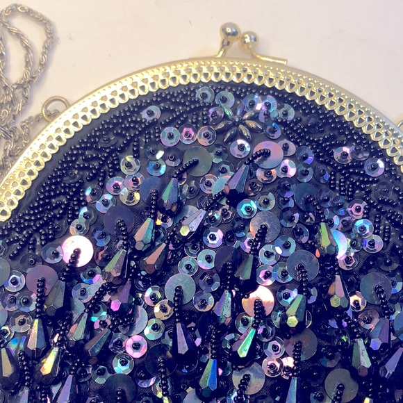 Multi Colored Black Clutch Purse with strap - Picture 4 of 4